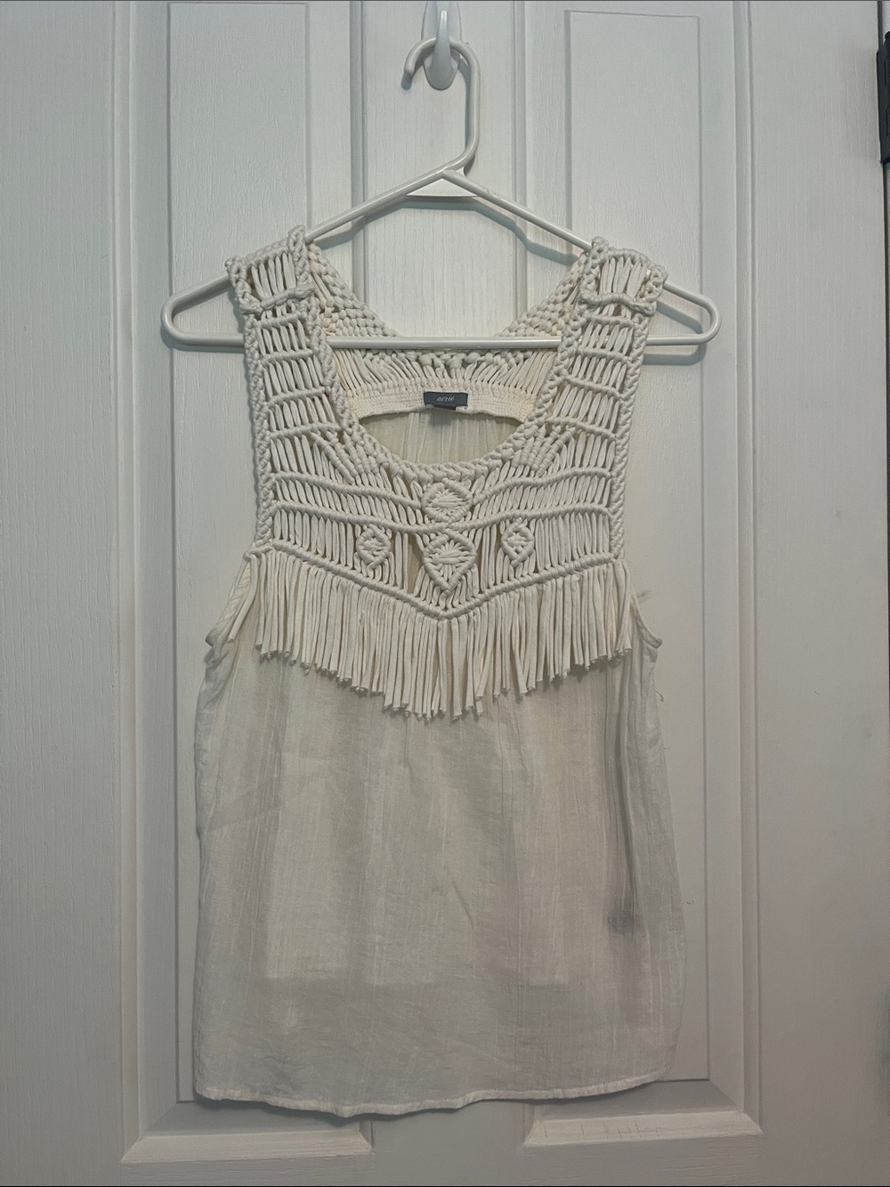 aerie Cream Crochet Fringe Tank Top